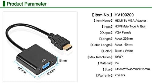 محول بمنفذ HDMI إلى VGA ذكر إلى أنثى بدقة 1080 بكسل للكمبيوتر واللاب توب (قطعة واحدة، لون أبيض أو اسود) - الصورة 2