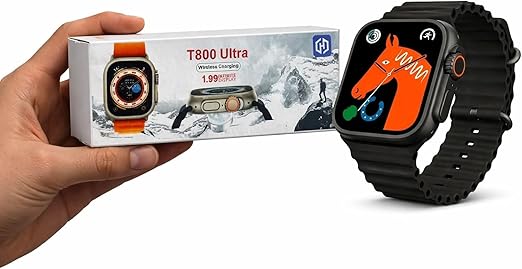 T800 Ultra ساعة ذكية، شاشة 1.99 إنش، بلوتوث، مقاومة للماء، شحن لاسلكي، تتبع اللياقة البدنية، لون أسود