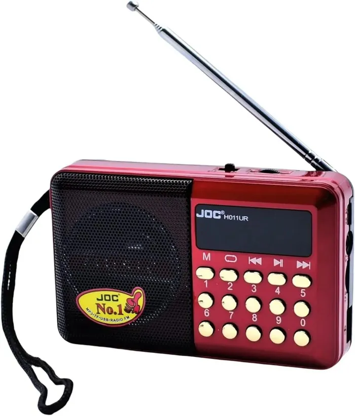 راديو FM محمول رقمي مع بلوتوث، مشغل موسيقى وبطاقة TF، موديل H1011BT، أحمر